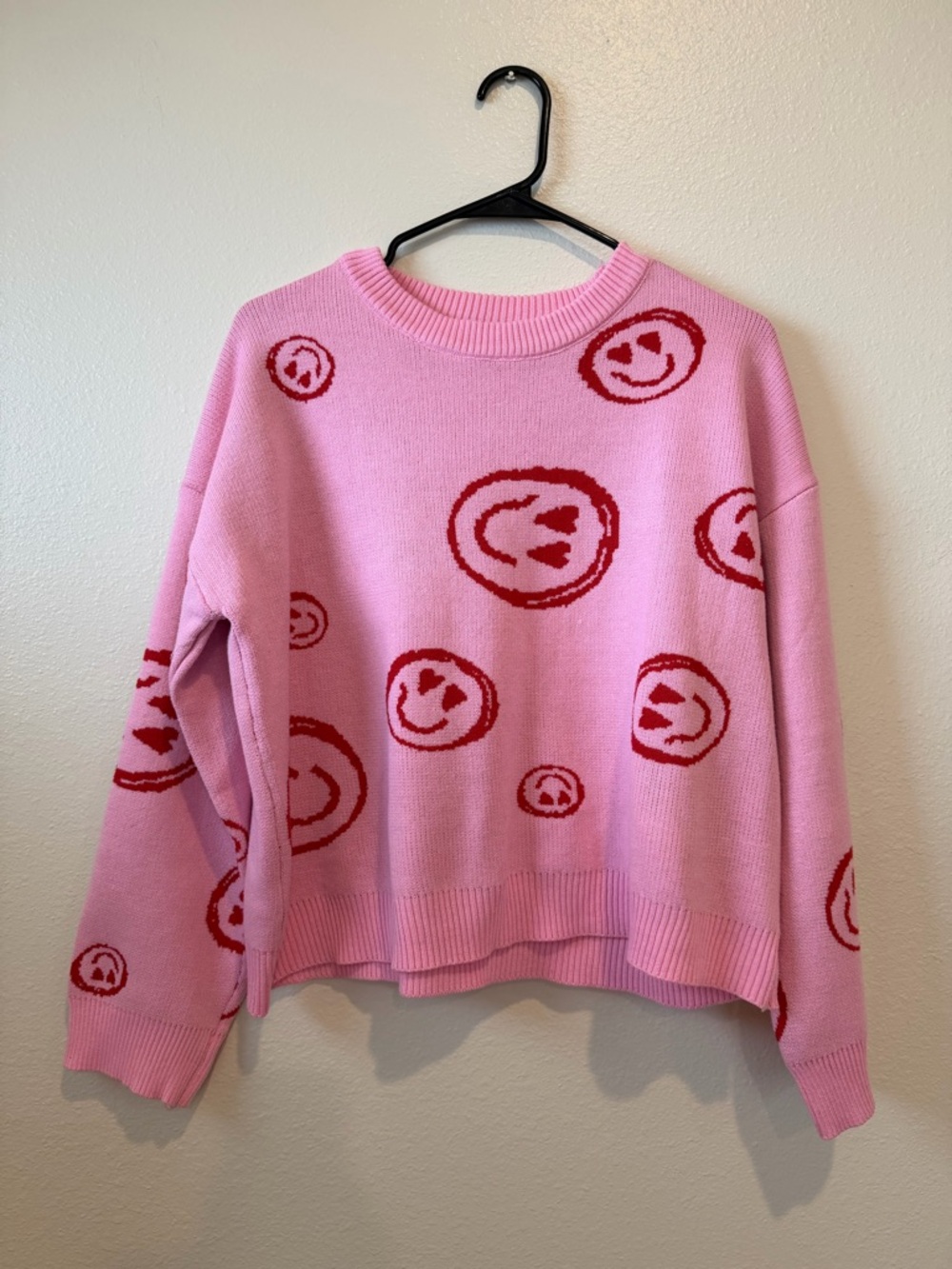 Pink Smiley Face Crewneck Sweater - Women